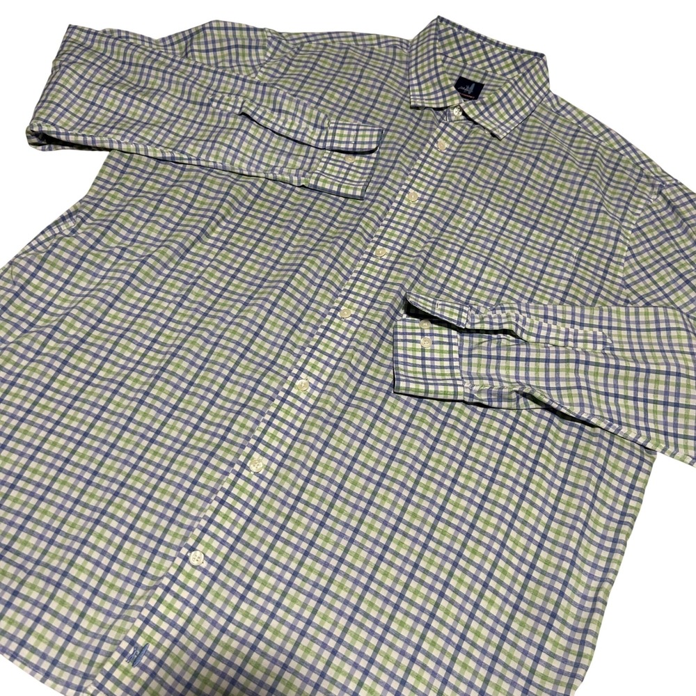 johnnie-O Button Down Mens XL Blue Green Plaid Performance Long Sleeve Bamboo